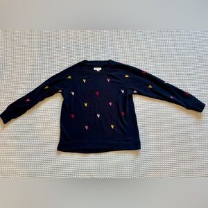 Lou & Gray x LOFT Navy Crew Neck Embroidered Heart Terry Sweatshirt: XS